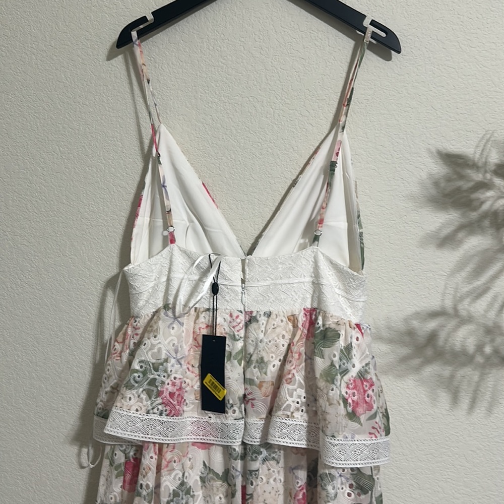 NWT GIANNI BINI Midori Floral Print Chiffon V-Neck Peplum Layered Hem A-Line - Picture 11 of 12